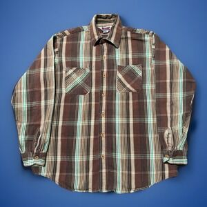 Big Mac JCPenny Flannel Shirt Men's L Tall Brown Plaid Vintage 80's Made in USA